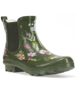 Western Chief Women's Tranquil Floral Chelsea Ankle Rain Boot- Olive (7, 8, 9, 10, 11)