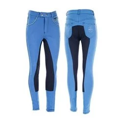 HORZE Jen Jr Kids Narrow Fit Full Seat Breech Blue Silver X-Small