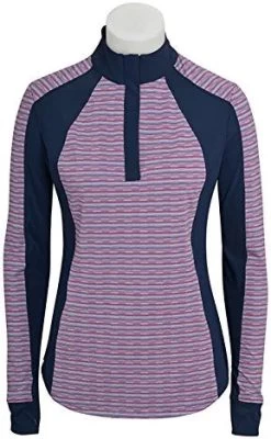 RJ Classics Ladies Lakeside Quarter Zip Long Sleeve Shirt Purple Pattern