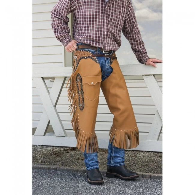 Tough 1 Premium Leather Chinks With Floral Yoke And Pocket 3 Tough 1 Premium Leather Chinks With Floral Yoke And Pocket