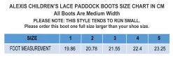 BasEQ Alexis Children's Lace-Up Equestrian Riding Paddock Boots -Equestrian Clothing Store ALEXIS LACE PADDOCK BOOTS SIZE CHART