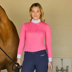 HORZE Blaire Ladies UV Ice Fit Long Sleeve Show Shirt 31 HORZE Blaire Ladies UV Ice Fit Long Sleeve Show Shirt -Equestrian Clothing Store HORZEBlaireWomen sLongSleevedNanotexEquestrianRidingCompetitionShowShirtwithUPF30 UVProtection PeonyPink 2