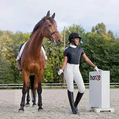 Horze Women's Blaire Show Sun Shirt - Short-Sleeved 38 Horze Women's Blaire Show Sun Shirt - Short-Sleeved -Equestrian Clothing Store HORZEBlaireWomen sShortSleevedNanotexEquestrianRidingCompetitionShowShirtwithUPF30 UVProtection DarkNavyRiderwithhorse