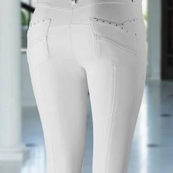Horze Women's Olivia Knee Patch Breeches - Silicone Grip -Equestrian Clothing Store HorzeOliviaWomen sSiliconeKneePatchBreechesBrightWhite 3
