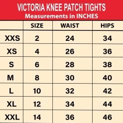 One Stop Equine Shop Women's Victoria Knee Patch Tights With Phone Pocket -Equestrian Clothing Store VICTORIA KP Tights 2000Sq size chart