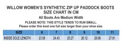 BasEQ Willow Women's Synthetic Zip-Up Riding Paddock Boots 25 BasEQ Willow Women's Synthetic Zip-Up Riding Paddock Boots -Equestrian Clothing Store Willow Zip up SIZE CHART 1600 X 600