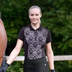 Horze Natalie Women's Stretch Scroll Style Print Polo Shirt -Equestrian Clothing Store a876b090 3daf 4307 b900 64e509aa50f5