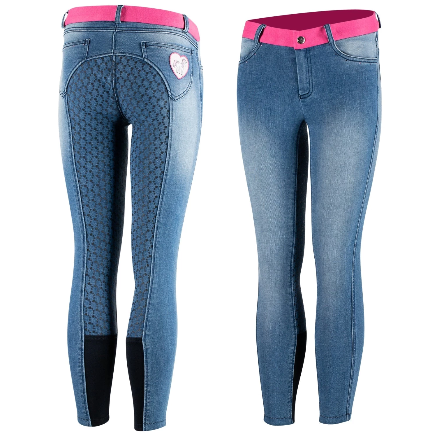 Horze Kids Poppy Denim Silicone Full Seat Breeches 3 Horze Kids Poppy Denim Silicone Full Seat Breeches